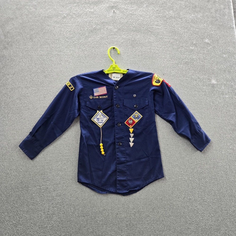 VINTAGE Boy Scouts Of America Boys Button Up 12 Shirt Blue Yosemite Cub Scout